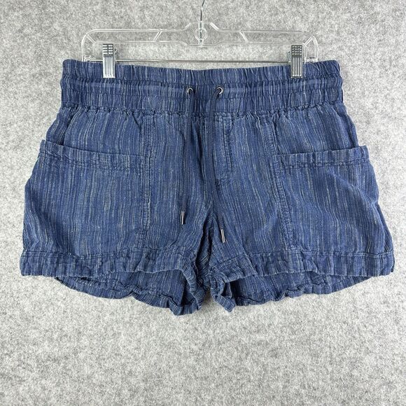 Athleta Cabo Linen Textured Shorts Womens 10 Blue Pull On Drawtstring Pockets 4" - Picture 1 of 13